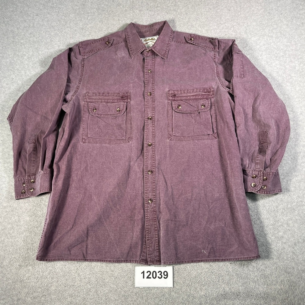 Vintage Cabela's Safari Shirt Mens XL Purple Cotton Heavy Canvas Button Up